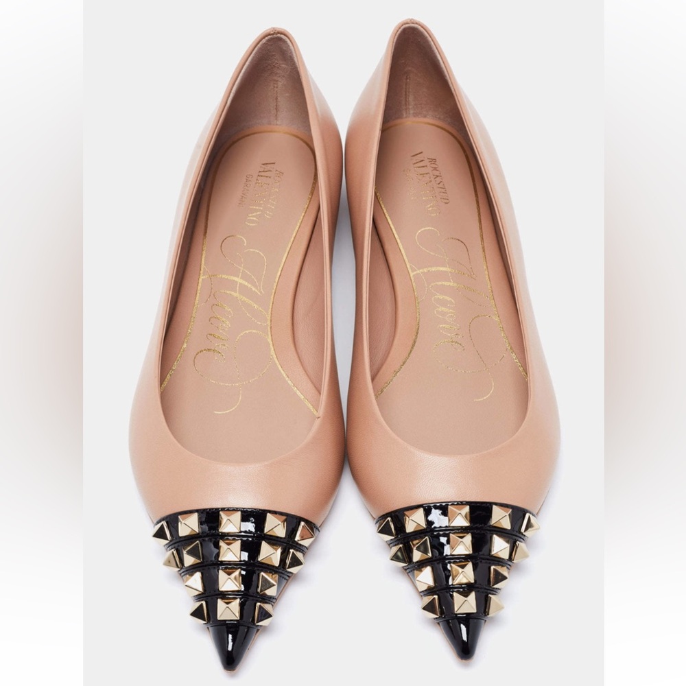 Valentino Garavani Rockstud Alcove smooth and patent-leather point-toe flats